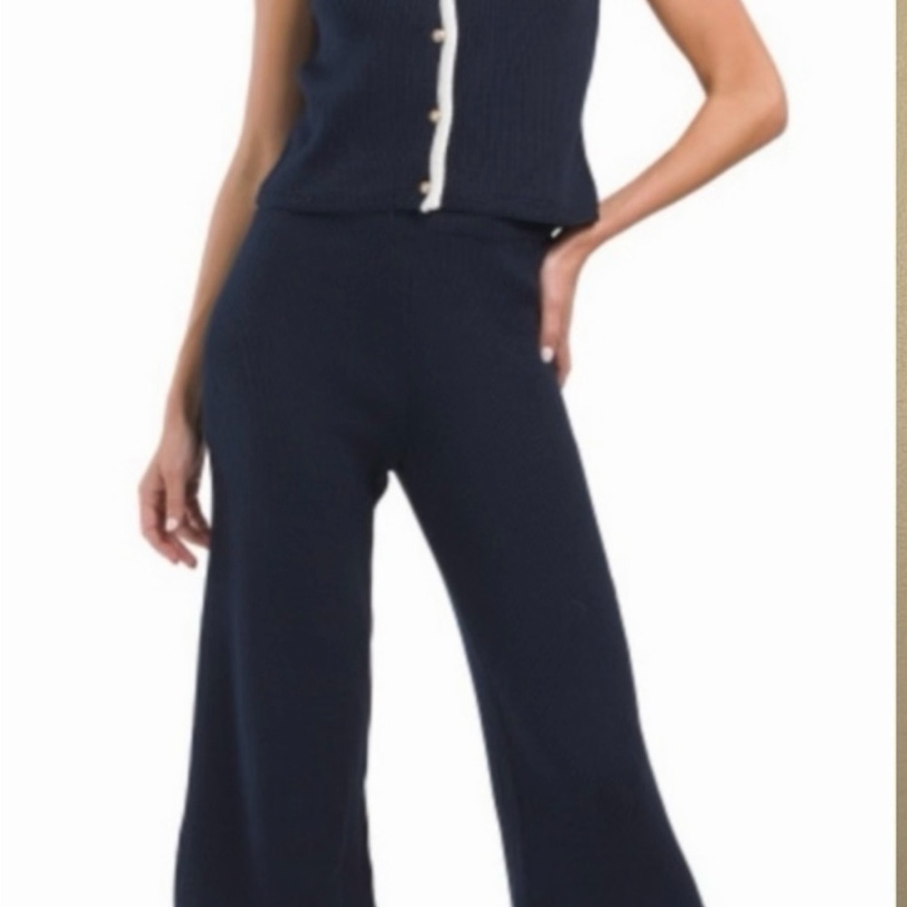Navy and Cream Buttoned Vest Set
